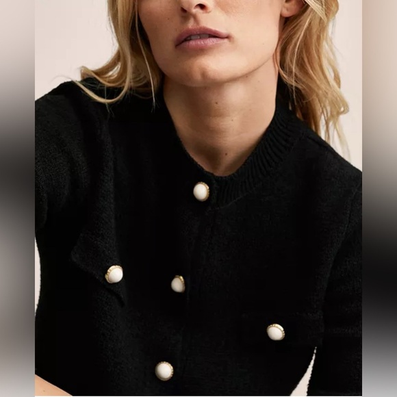 Mango knitted textured cardigan with gold jewelry black - Picture 3 of 10